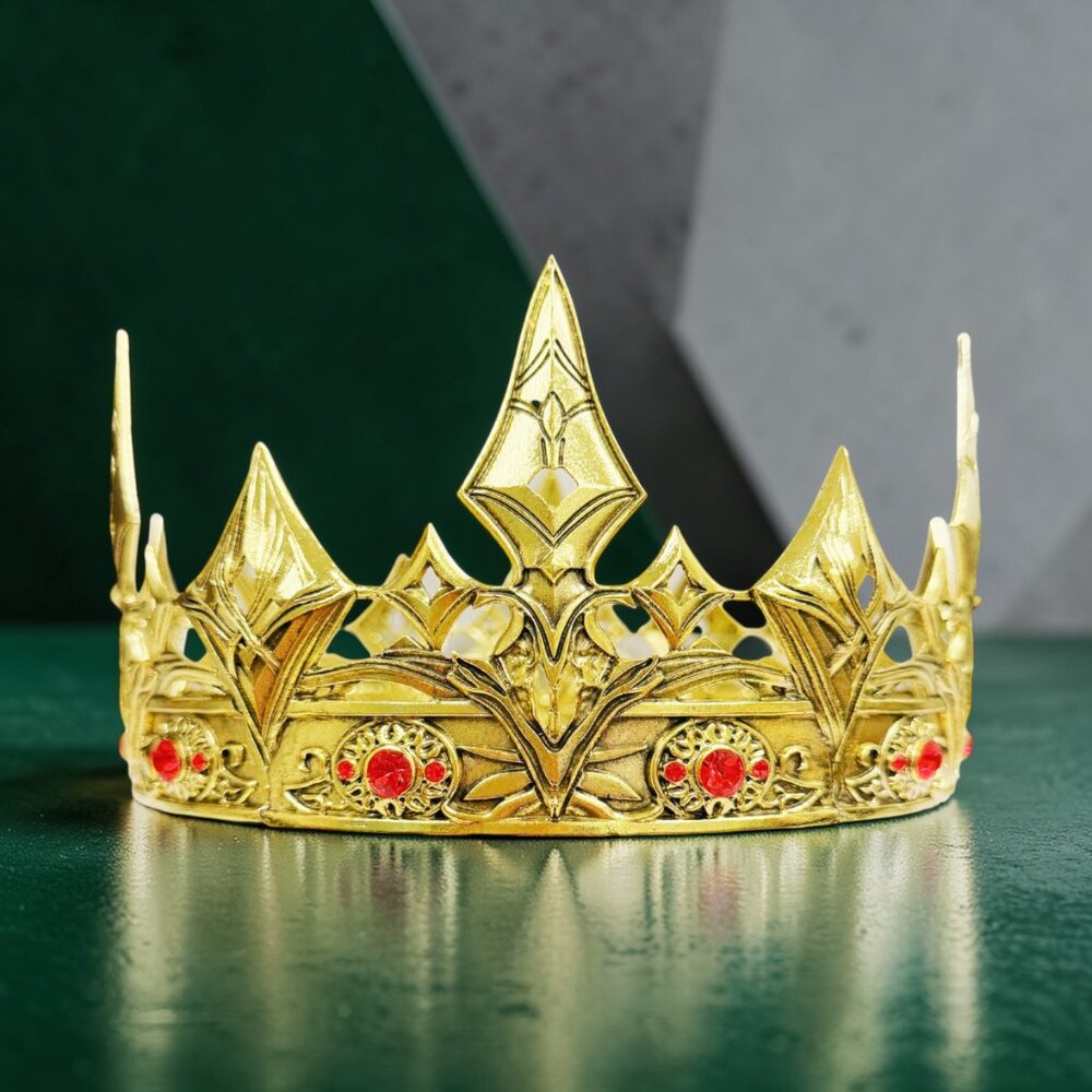 Gold regal crown, prince crown, Renaissance faire, medieval cosplay, red stone